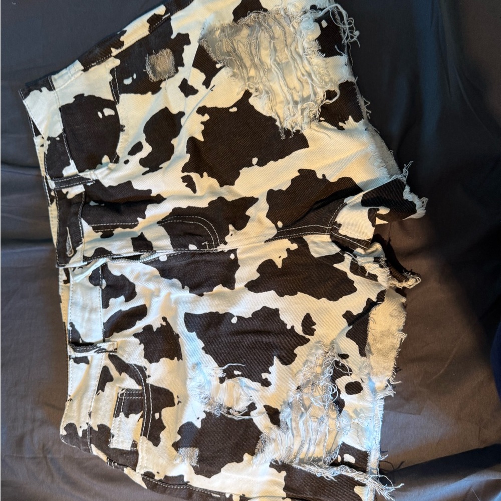 Black and White Distressed Denim Shorts